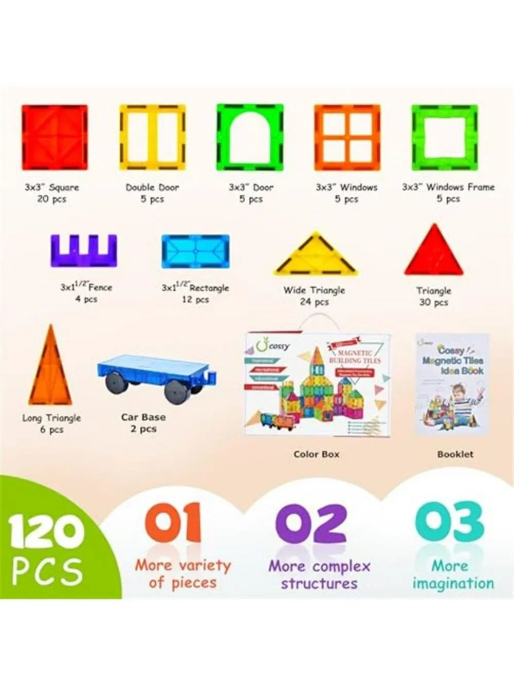 120Pcs Magnetic Tiles Magnetic 3D Building Blocks Set Educational